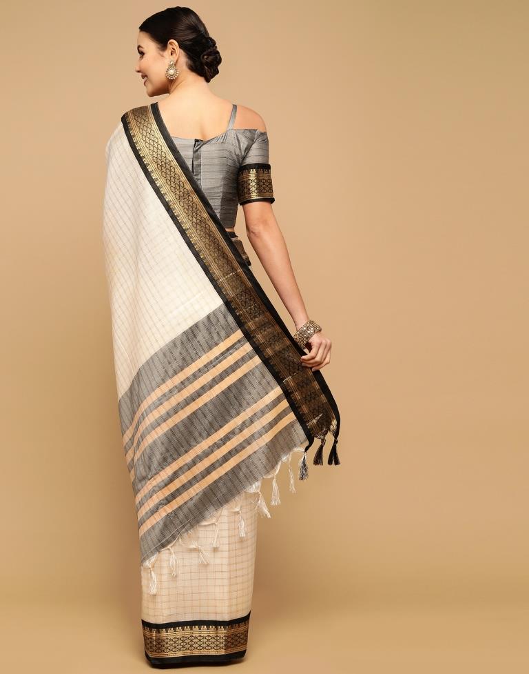 Morningstar Gadowal Saree (Pattu) Border Black with White Body with  contrast bp - MSTHS