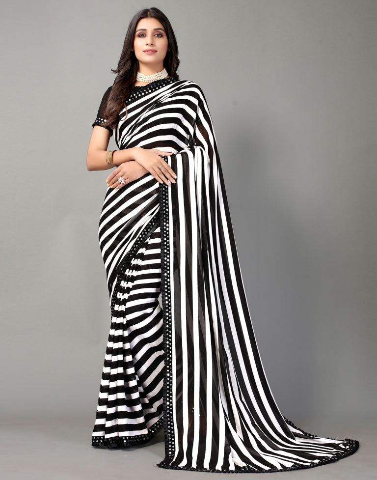 White and Black Printed Saree | Leemboodi