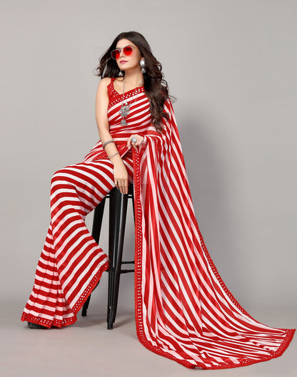 Red And White Printed Saree | Leemboodi