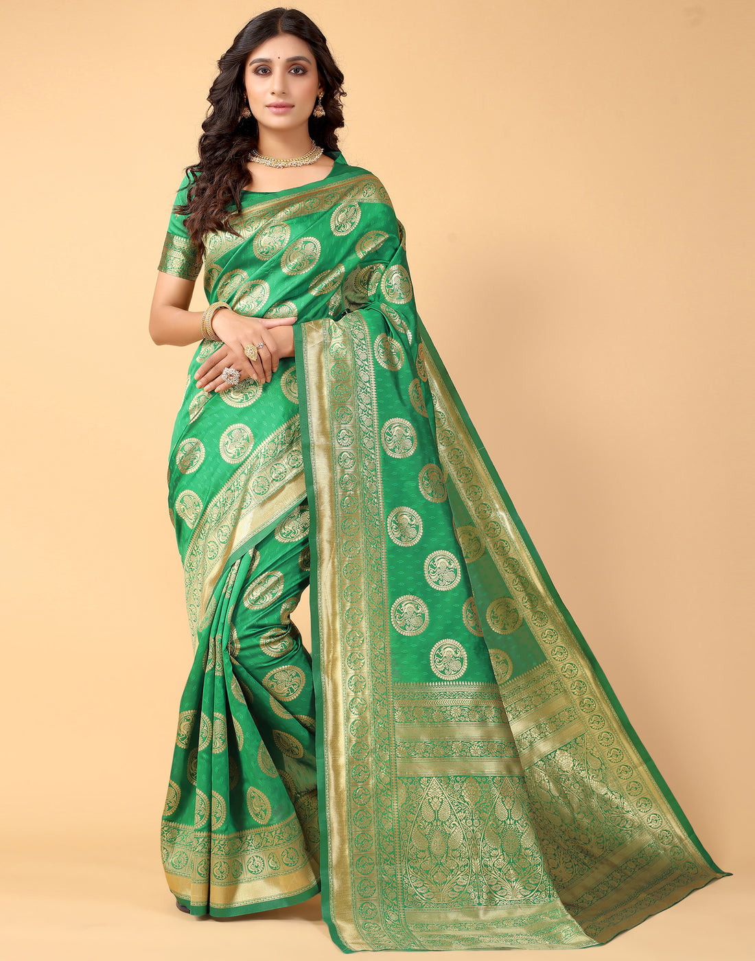 Green And Golden Silk Saree | Leemboodi