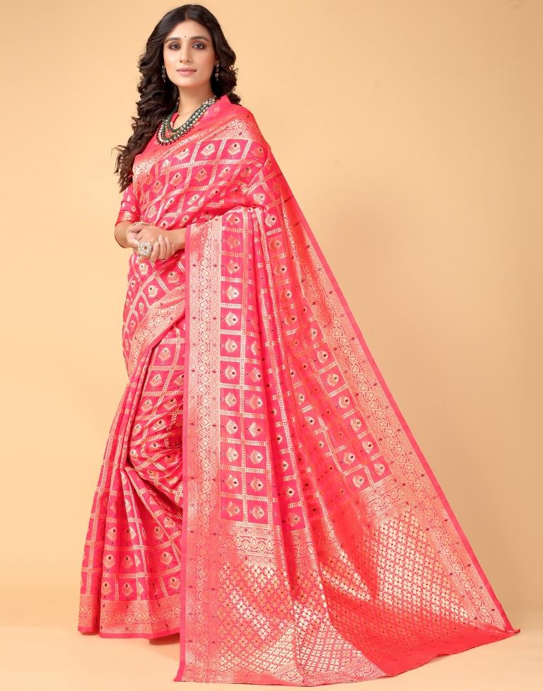 Golden And Hot Pink Silk Saree | Leemboodi