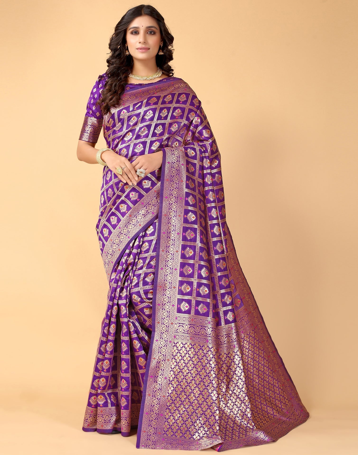 Buy Purple Zari Weaving Silk Saree Online At Ethnic Plus