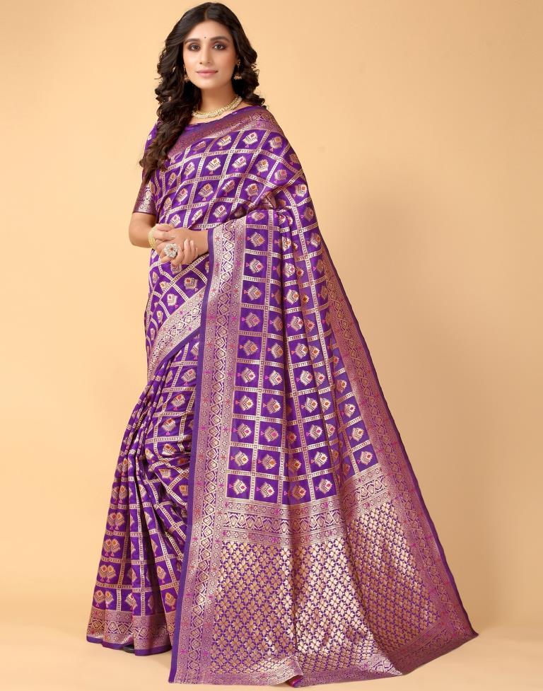 Violet And Golden Silk Saree | Leemboodi