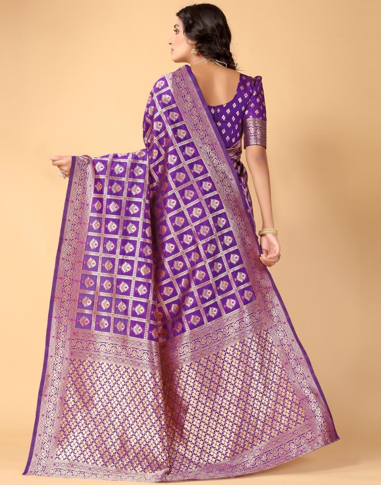 Violet And Golden Silk Saree | Leemboodi