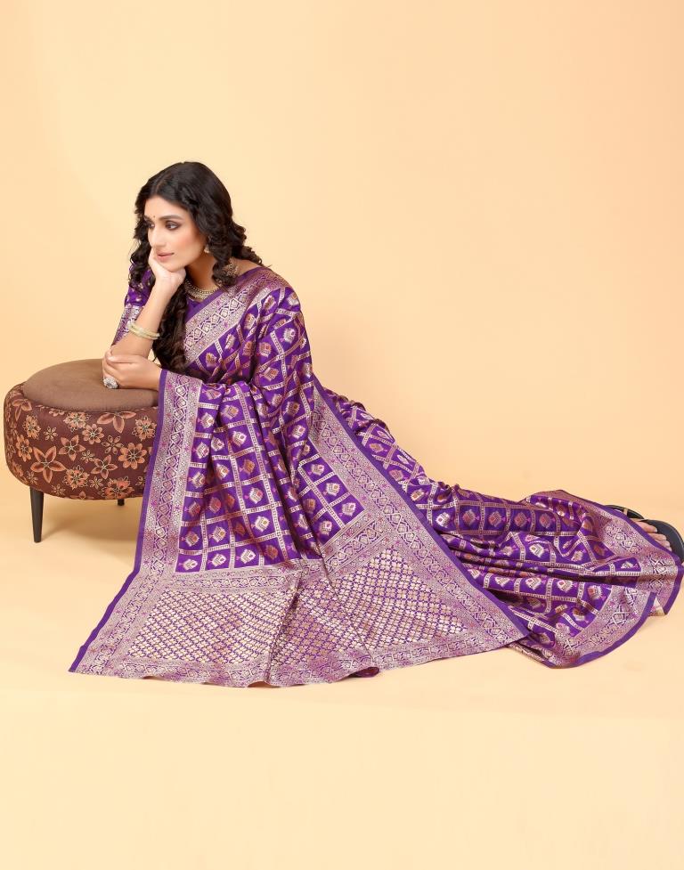 Violet And Golden Silk Saree | Leemboodi