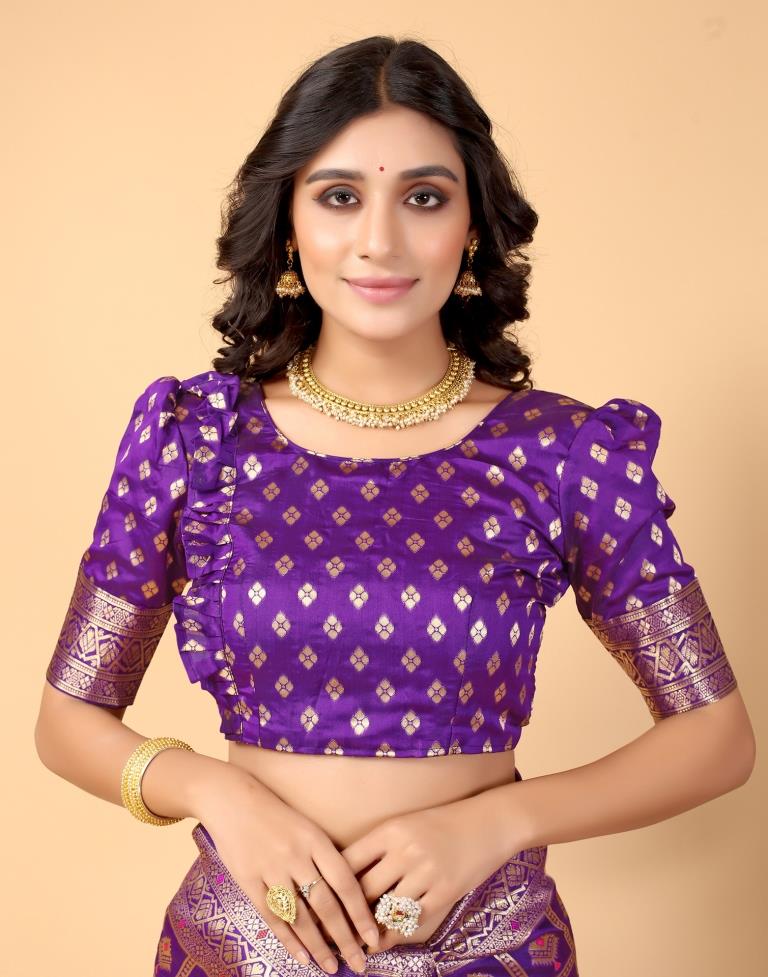 Violet And Golden Silk Saree | Leemboodi