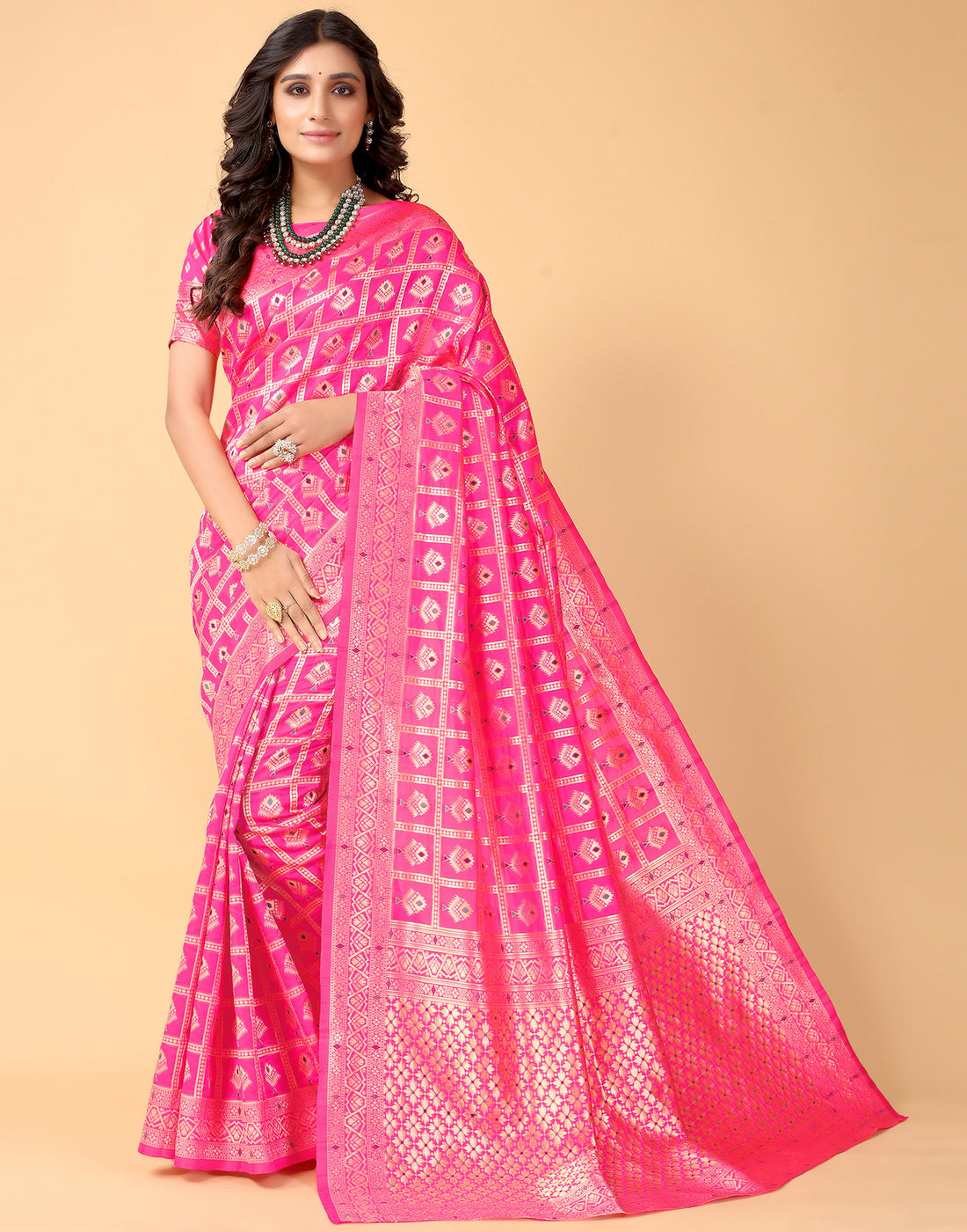 Pink And Golden Silk Saree | Leemboodi