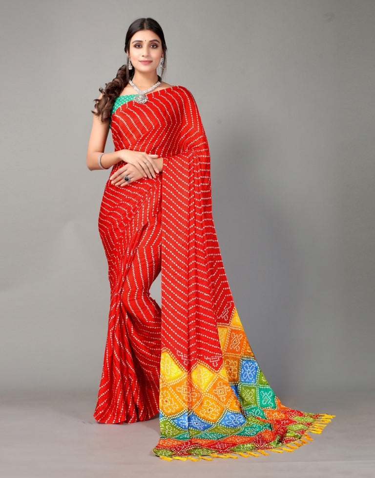 Red Bandhani Silk Saree | Leemboodi