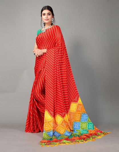 Red Bandhani Silk Saree | Leemboodi