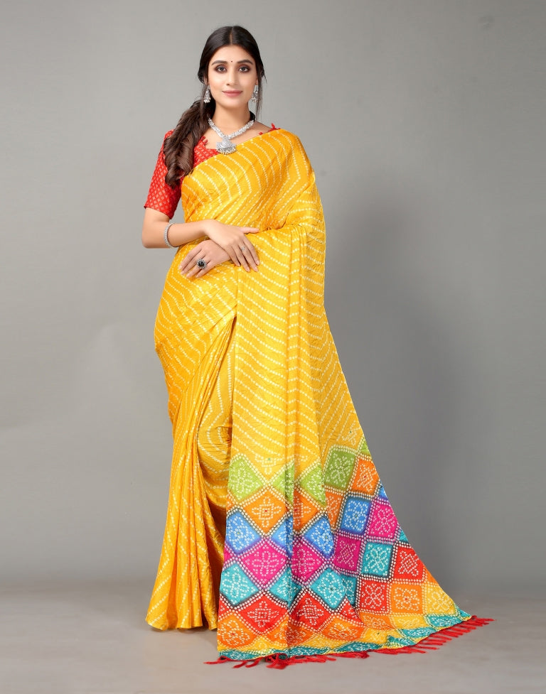 Yellow Bandhani Silk Saree | Leemboodi