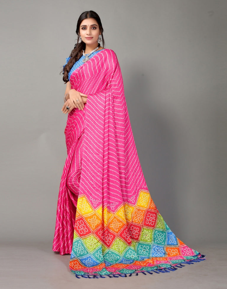 Pink Bandhani Silk Saree | Leemboodi