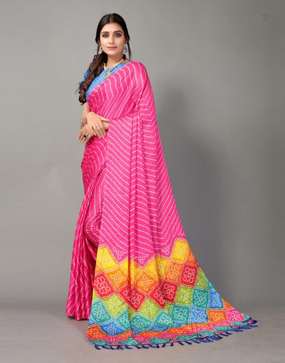 Pink Bandhani Silk Saree | Leemboodi