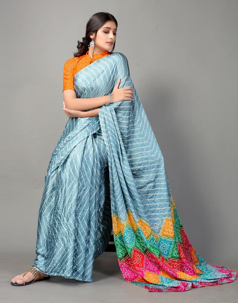 Light Blue Bandhani Silk Saree | Leemboodi