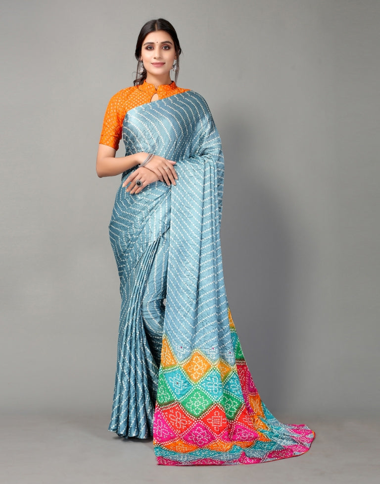 Light Blue Bandhani Silk Saree | Leemboodi