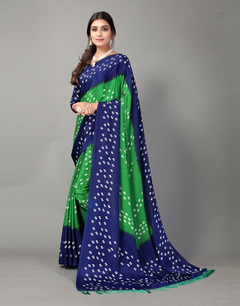 Green and Navy Blue Bandhani Silk Saree | Leemboodi