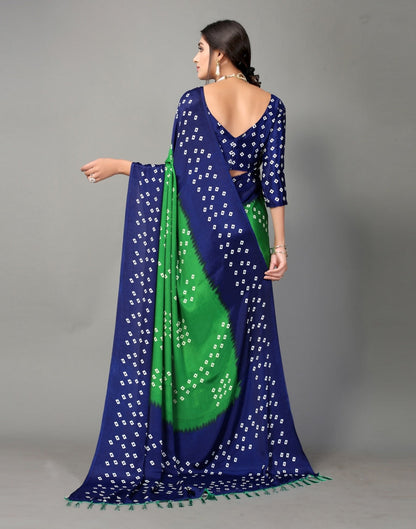 Green and Navy Blue Bandhani Silk Saree | Leemboodi