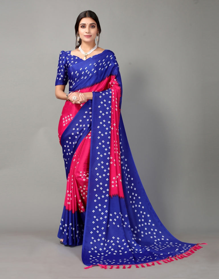 Royal Blue and Hot Pink Bandhani Silk Saree | Leemboodi