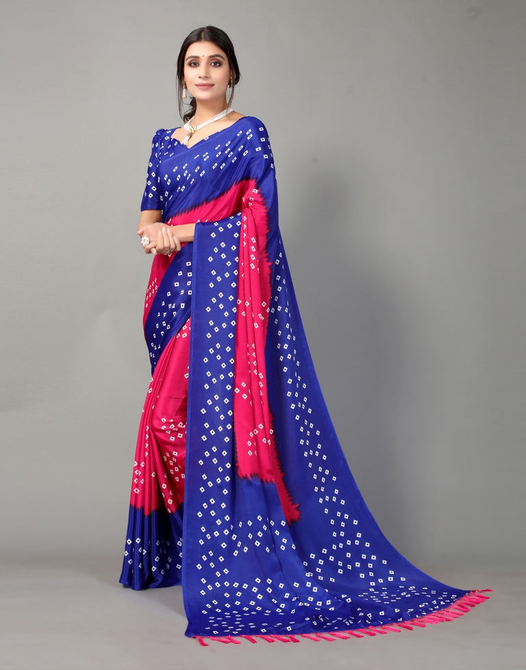 Royal Blue and Hot Pink Bandhani Silk Saree | Leemboodi