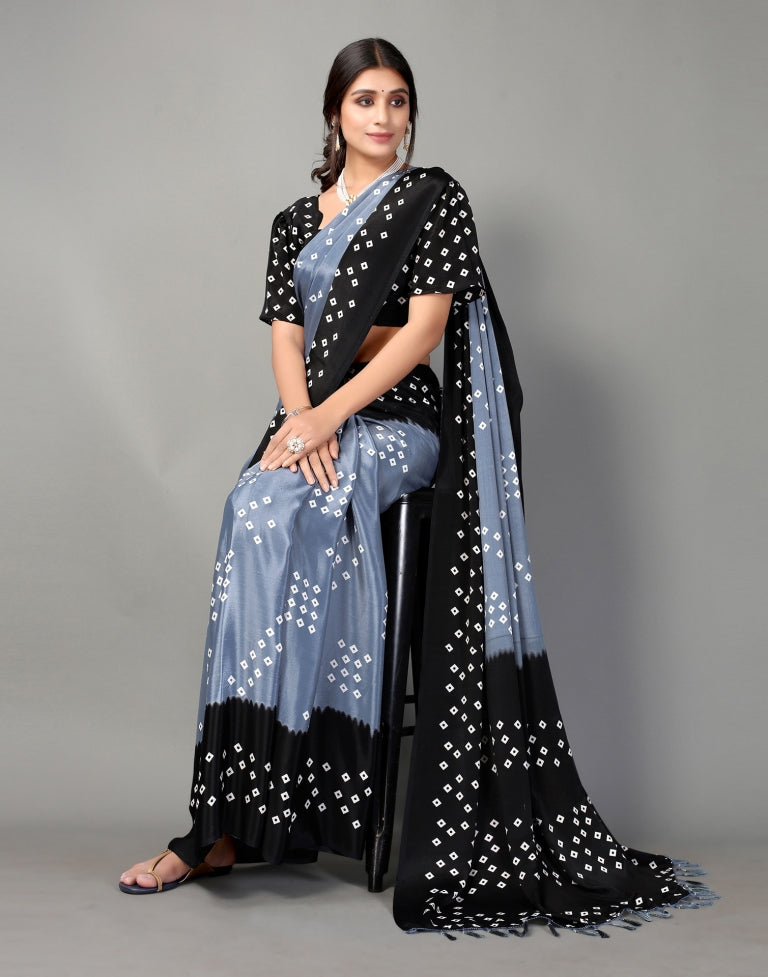 Black and Grey Bandhani Silk Saree | Leemboodi