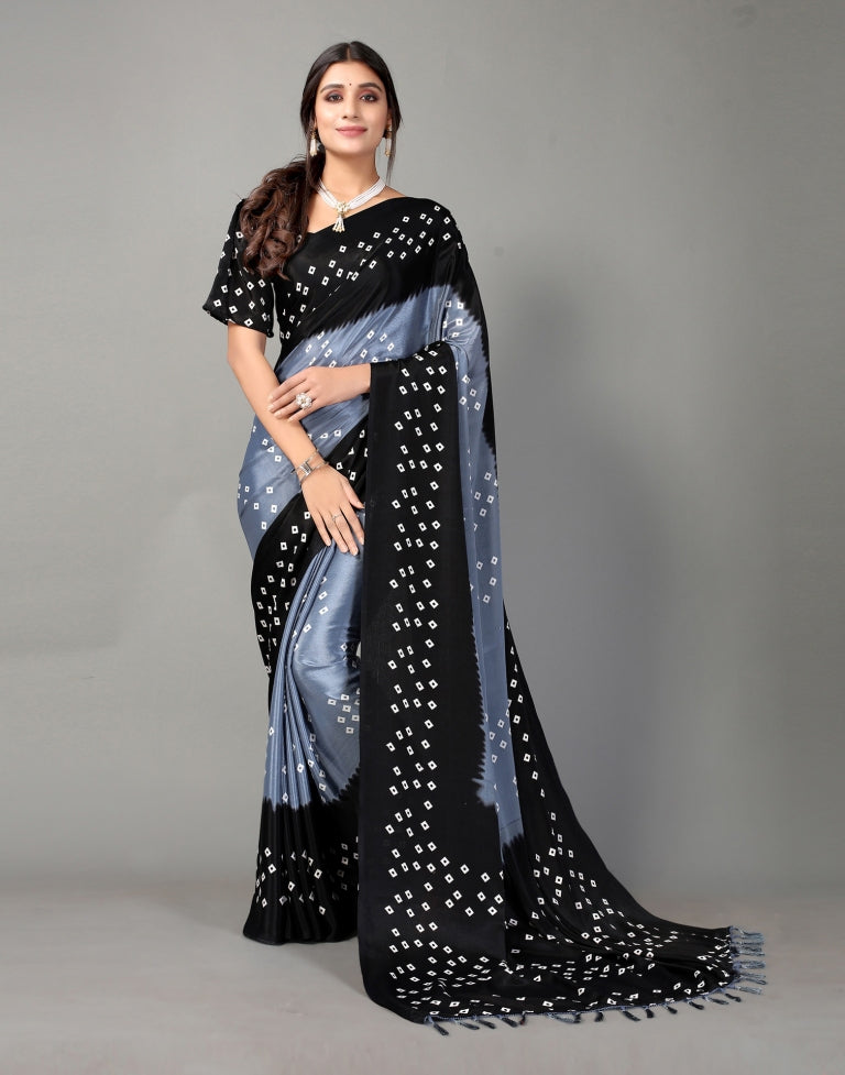 Buy Designer Sarees, Salwar Kameez, Kurtis & Tunic and Lehenga Choli.Good  Looking Grey & Black Designer Saree