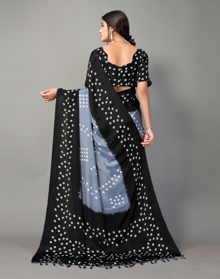 Black and Grey Bandhani Silk Saree | Leemboodi