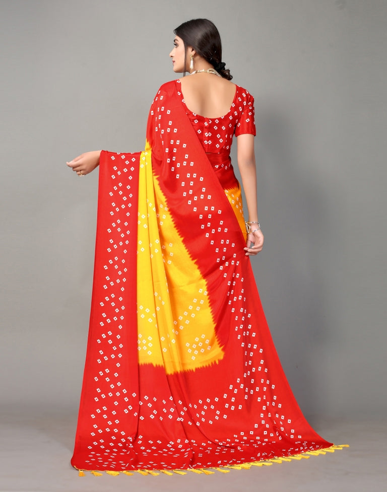 Yellow and Red Half and Half Soft Jamdani Saree | Bengal Looms