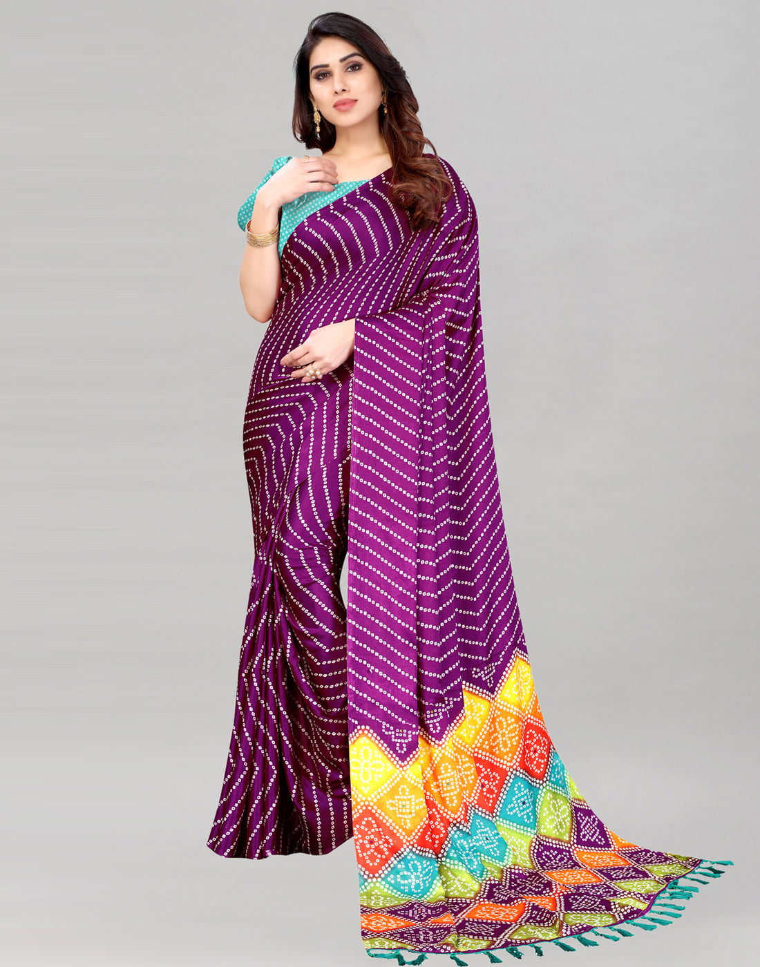 Purple Bandhani Silk Saree | Leemboodi
