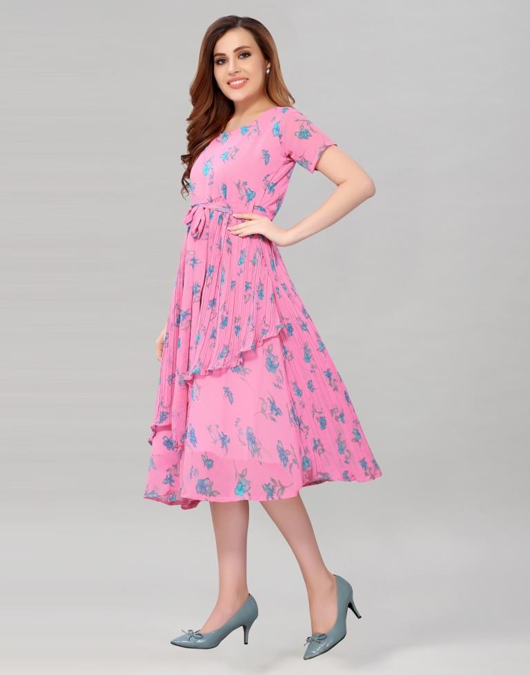 Light Pink Coloured Chiffon Printed Dress | Leemboodi