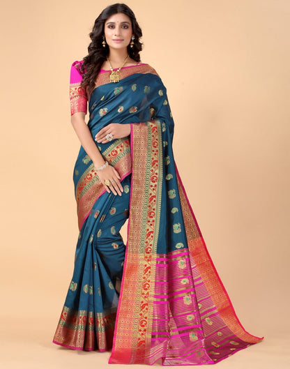 Peacock Blue Silk Saree | Leemboodi