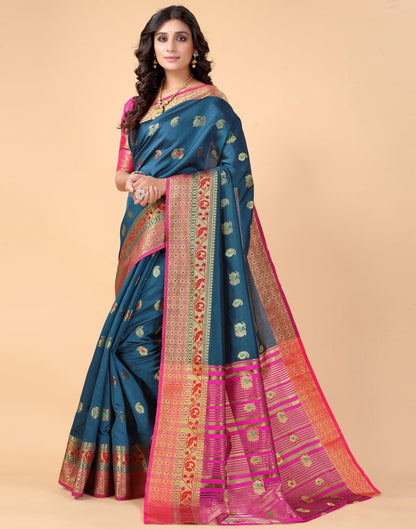 Peacock Blue Silk Saree | Leemboodi