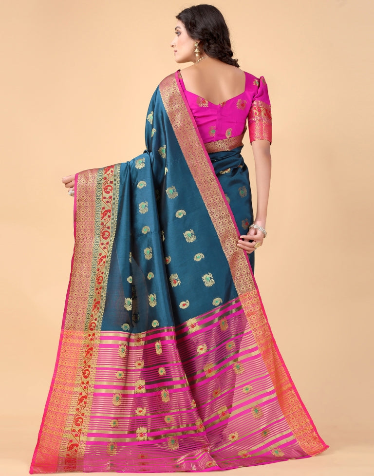 Peacock Blue Silk Saree | Leemboodi