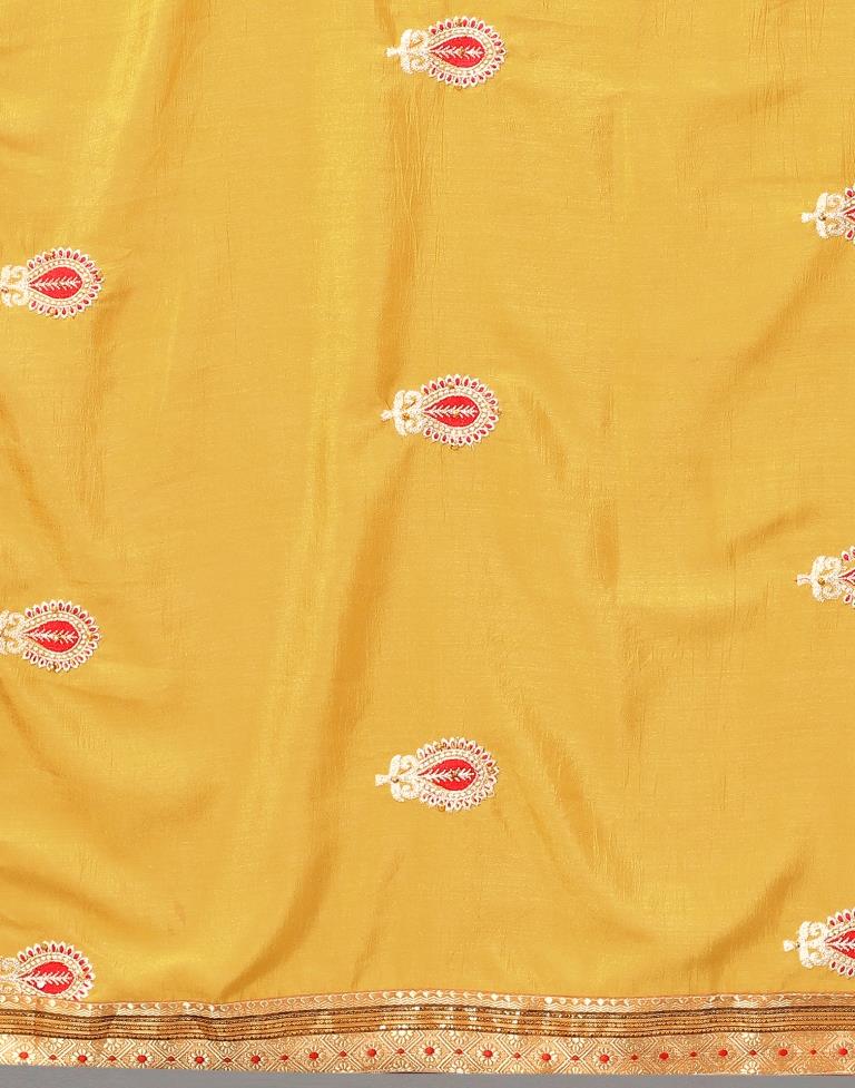 Mustard Yellow Embroidery Saree | Leemboodi