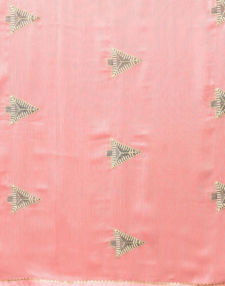 Light Pink Embroidery Chiffon Saree | Leemboodi
