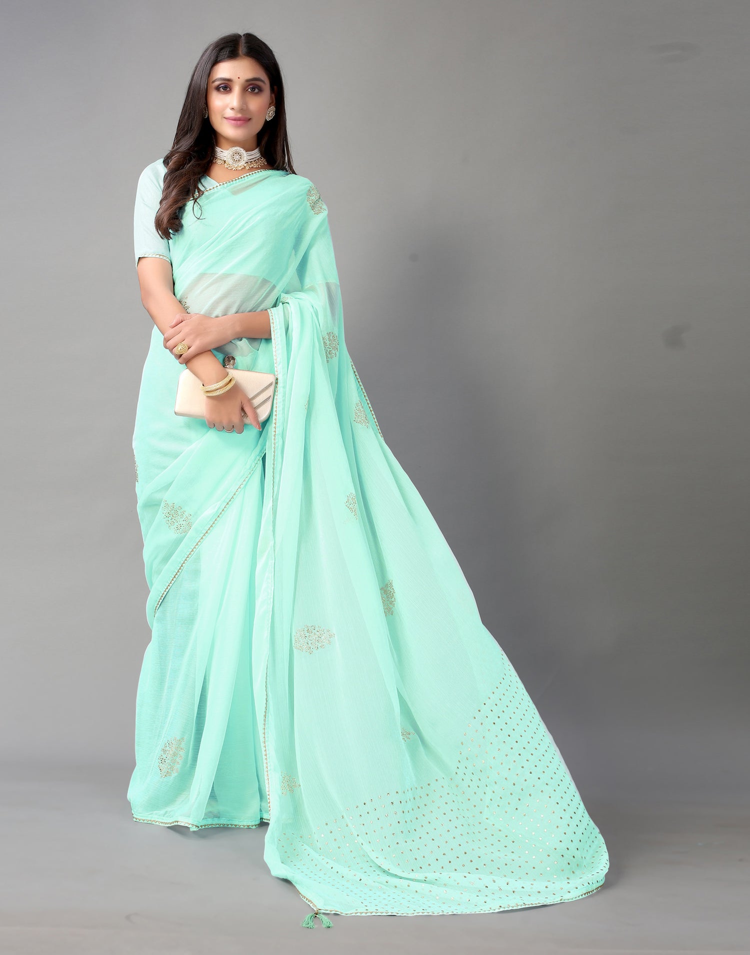 Light Aqua Blue Chiffon Saree