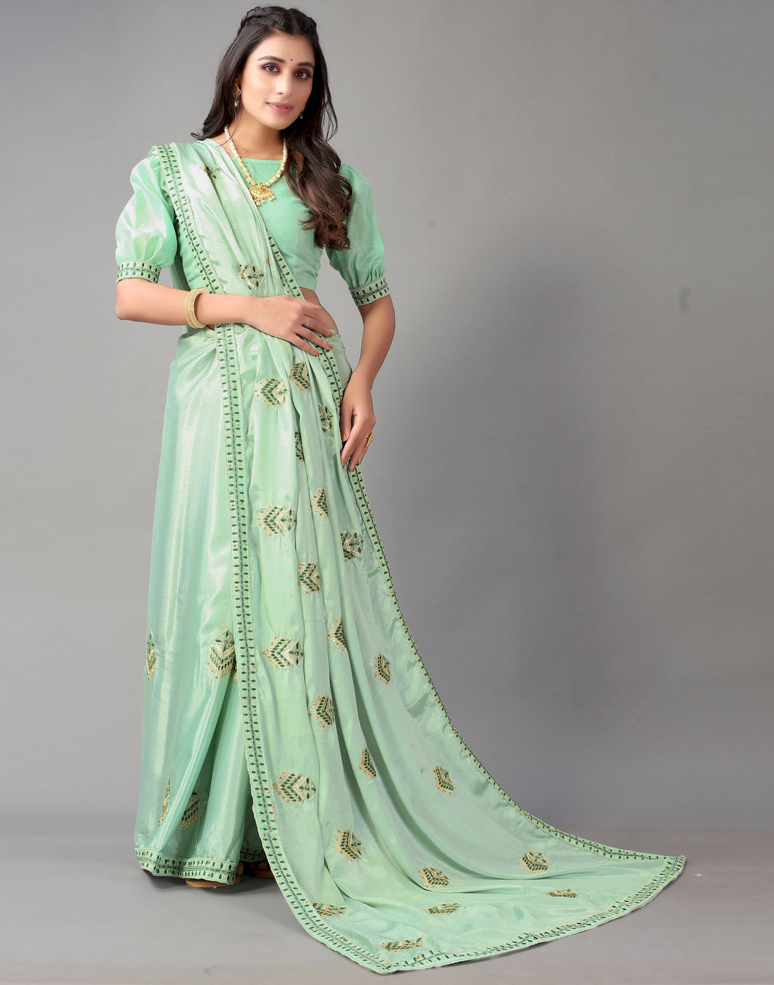 Pista Green Embroidery Saree | Leemboodi