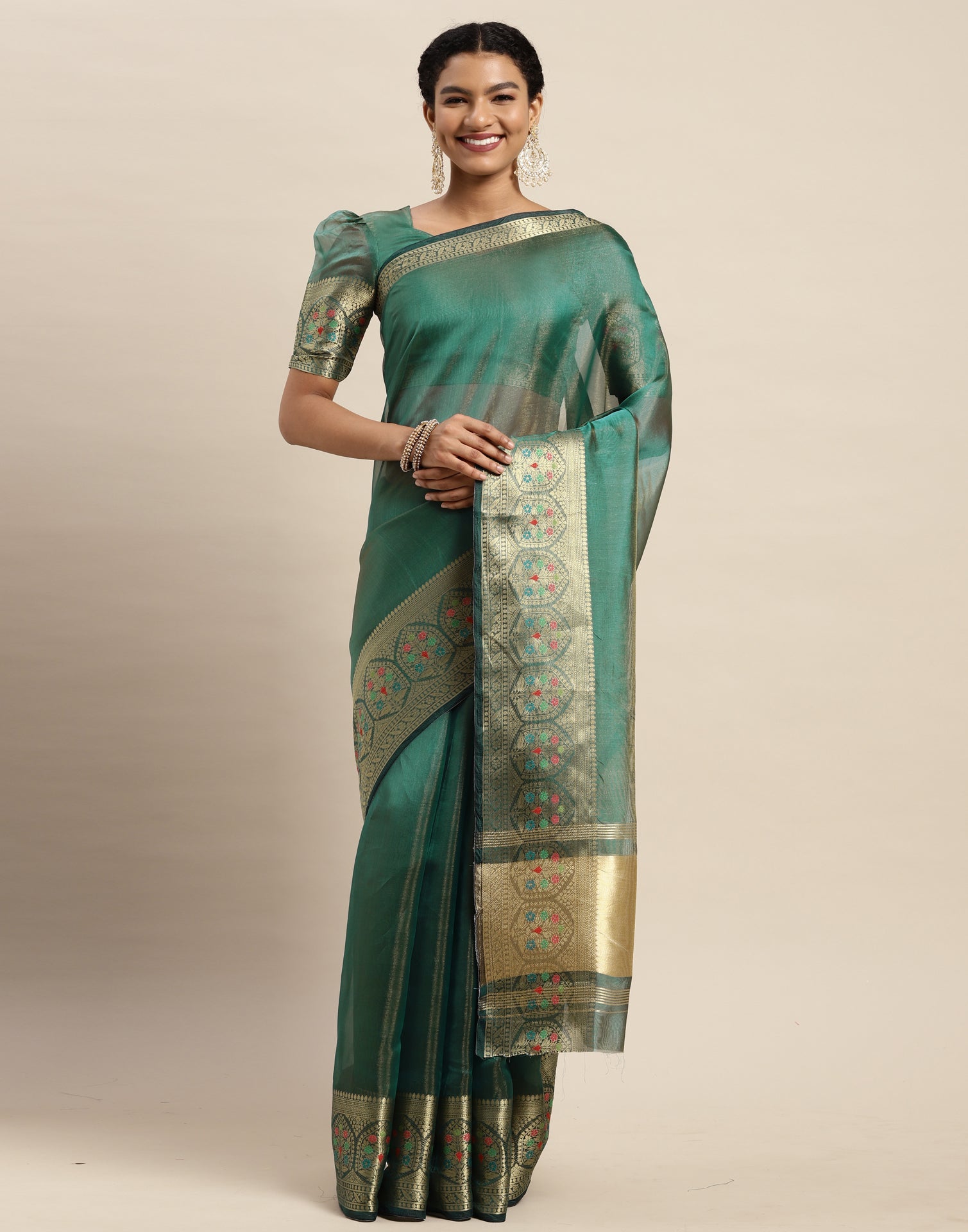 Fascinating Teal Green Woven Silk Wedding Wear Saree With Blouse - Zeel  Clothing - Medium