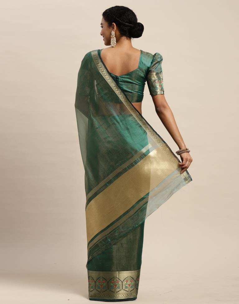 Emerald Green Beads and Sequin Hand Embroidered Organza Saree – Talking  Threads