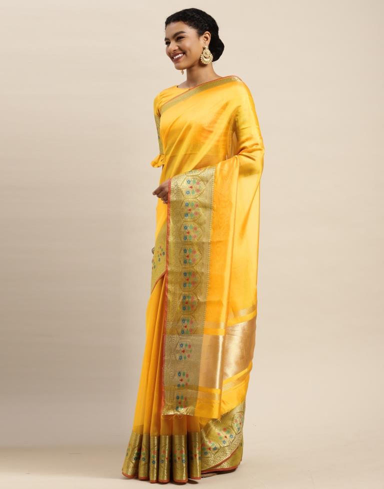 Buy Reeta Fashion Elegant Mustard Yellow Organza Organza Zari Work Saree  with Unstitched Blouse Online at Best Prices in India - JioMart.