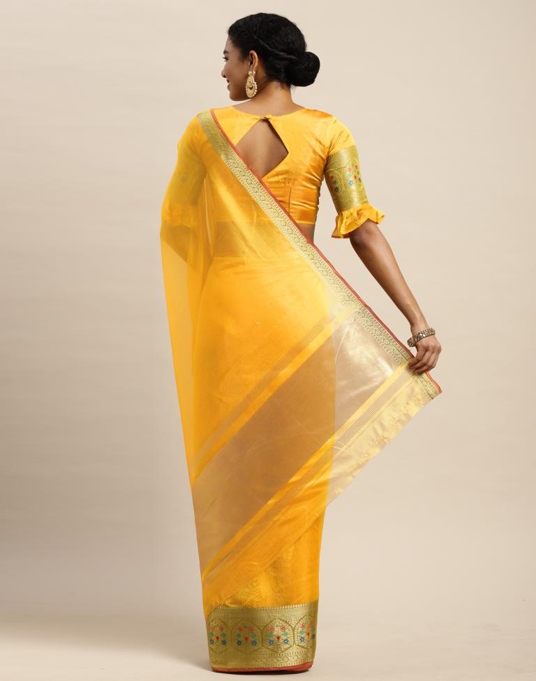 Mustard Yellow & Pink Organza Saree With Zari Weaving at Rs 2699.00 | Party  Wear Saree, Roopkatha Designer Sarees, फैंसी साड़ी - Bhakti Silk Mills,  Surat | ID: 2850492149355