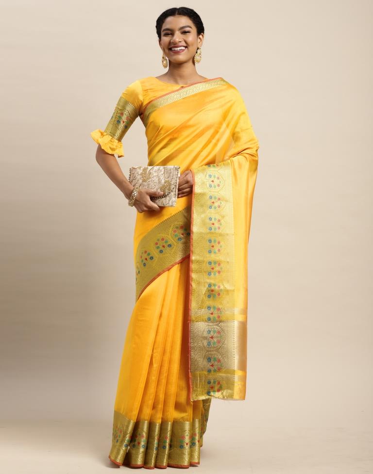 Buy Turmeric Yellow Organza Saree online-Karagiri