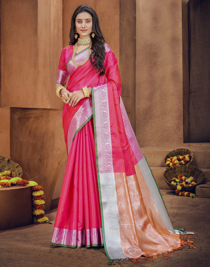 Hot Pink Silk Blend Saree | Leemboodi