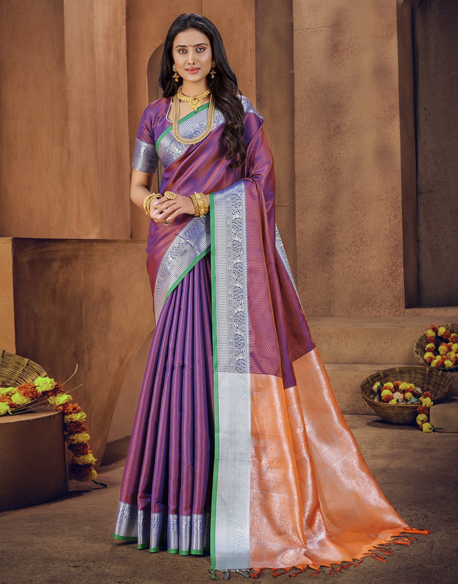 Purple Silk Blend Saree | Leemboodi