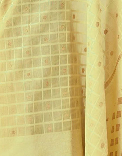 Light Yellow Geometric Cotton Woven Saree | Leemboodi