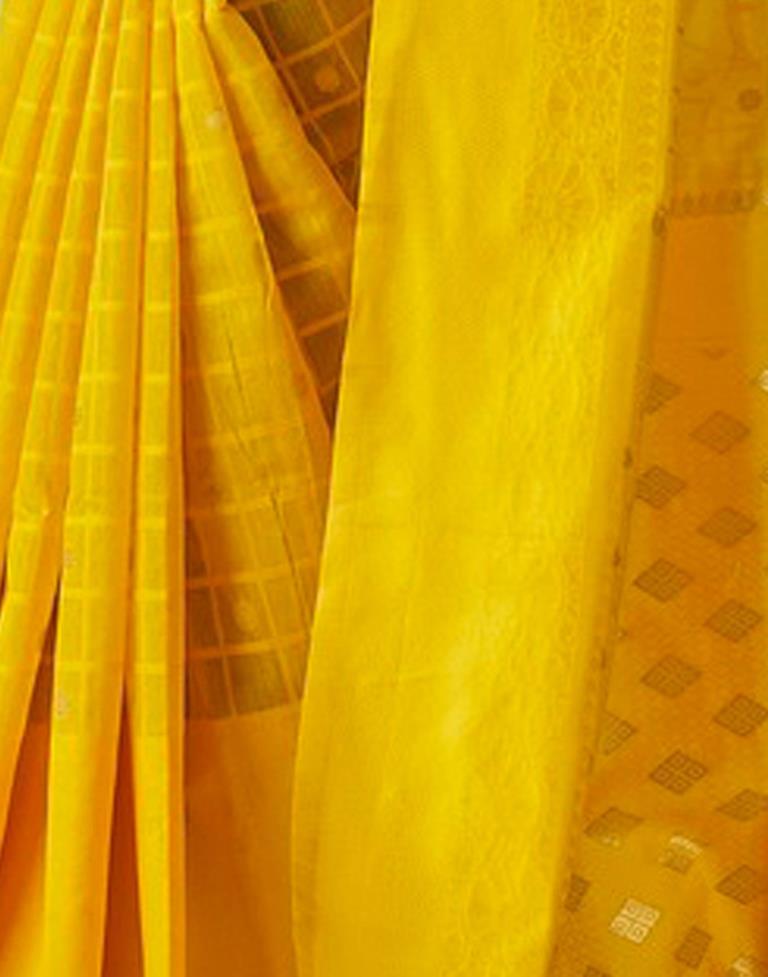 Mustard Yellow Geometric Cotton Woven Saree | Leemboodi