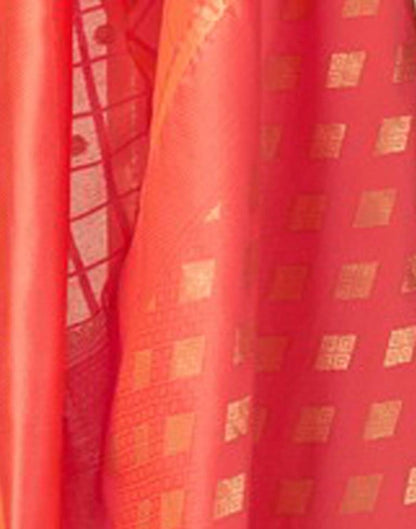 Coral Pink Geometric Cotton Woven Saree | Leemboodi