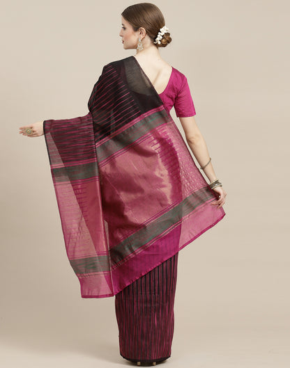 Black And Rani Pink Cotton Saree | Leemboodi
