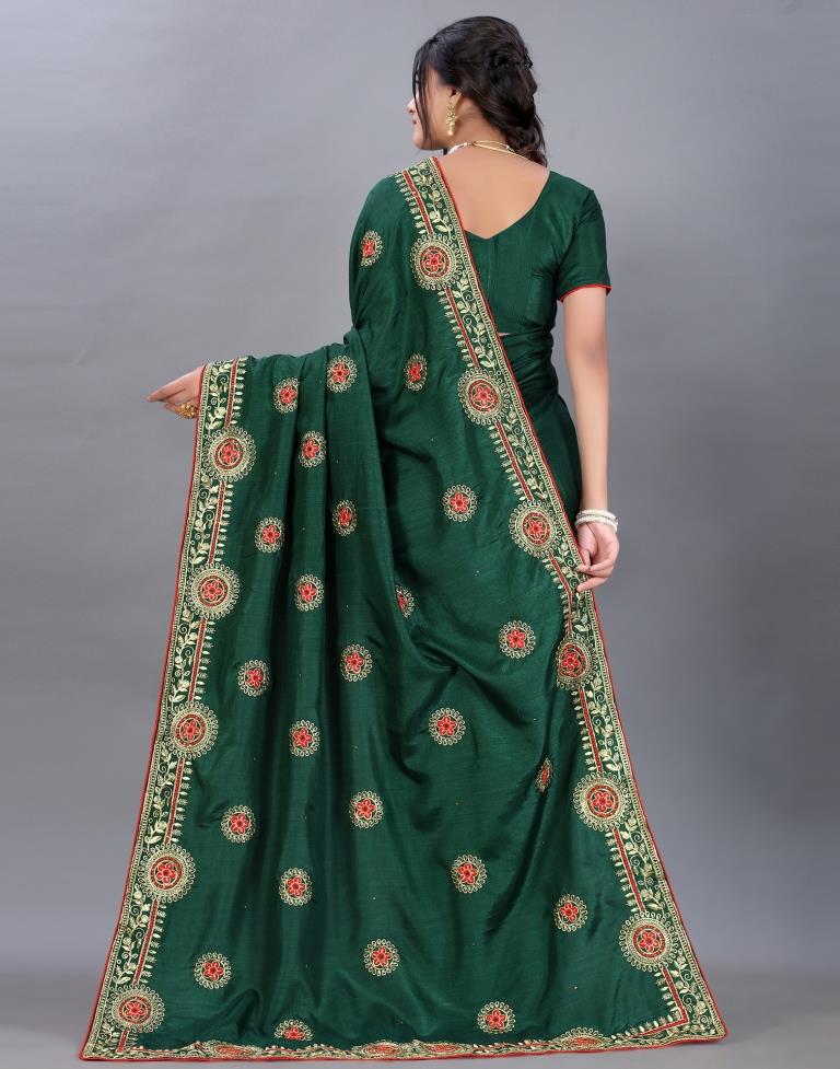 Bottle Green Embroidery Saree | Leemboodi