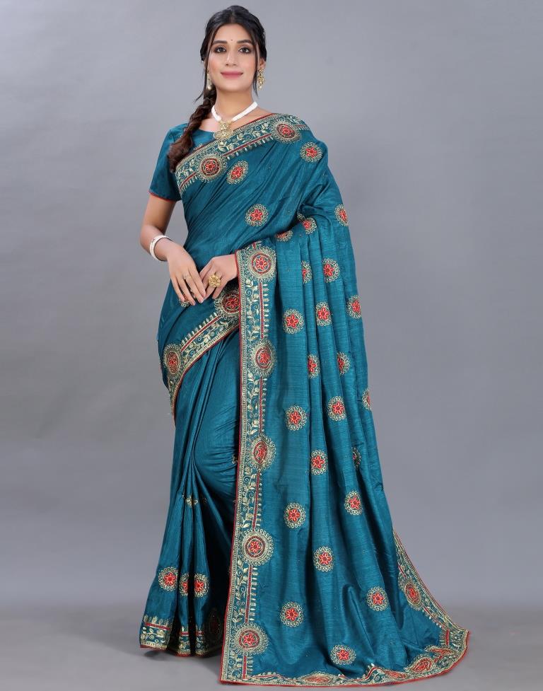 Buy Navy Blue & Green Sarees for Women by MIMOSA Online | Ajio.com