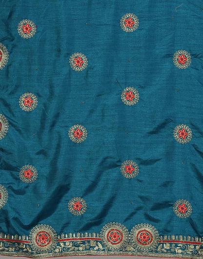Peacock Blue Embroidery Saree | Leemboodi