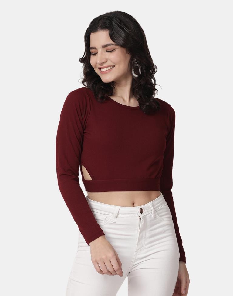 Maroon Colored Lycra Knitted Top | Leemboodi